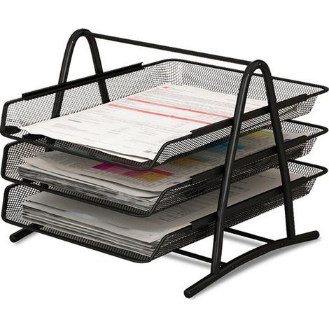 Organizer-Ablage für Schreibtisch und Dokumente 3 Ebenen schwarz A4 Kommode Ordner Schreibtisch Computer-Organizer aus schwarzem Metallgeflecht (1/5)