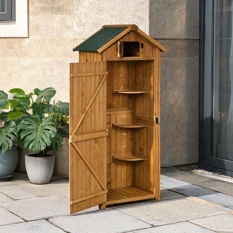 Armoire de jardin en bois 77 x 54,2 x 179 cm jaune et vert (1/5)