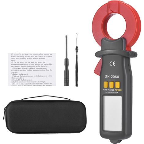 Pince ampèremétrique numérique, plage 60A, testeur de fuite de courant AC DC, 1999 points, ampèremètre à maintien automatique, ampèremètre ampèremètre, outil de micro-détecteur professionnel SK2060 0, (1/5)