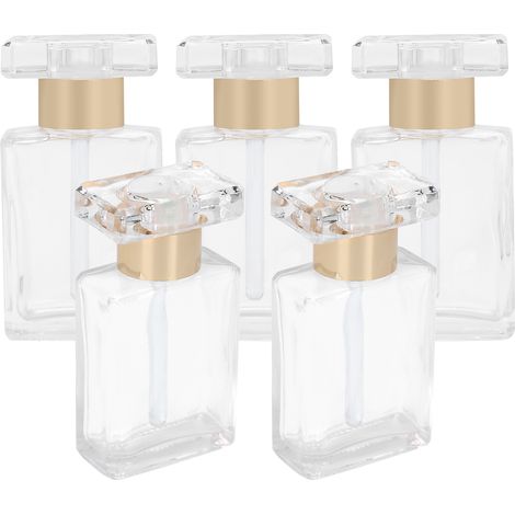Lot de 5 flacons vides en verre transparent pour huiles essentielles, format voyage, rechargeables, couleur or (1/5)