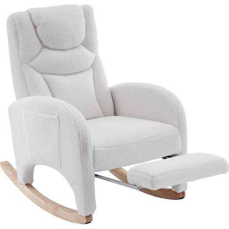 CHICFURN Sedia a dondolo bianca 96 x 66 x 99 cm in tessuto peluche con poggiapiedi (1/5)
