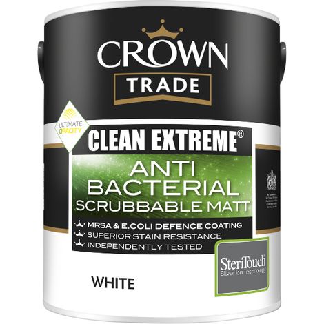 Crown Trade Clean Extreme Anti Bacterial Scrubbable Matt - White - 5L