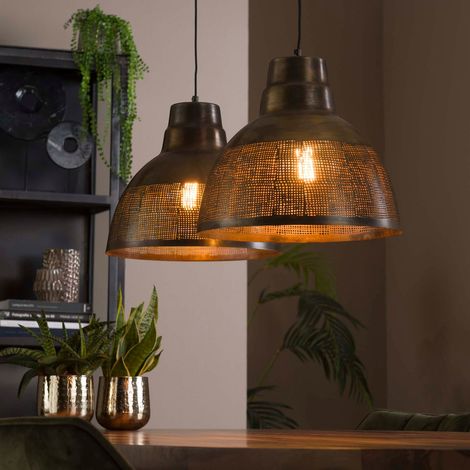 Suspension industrielle métal bronze antique 2 lampes NALA (1/5)