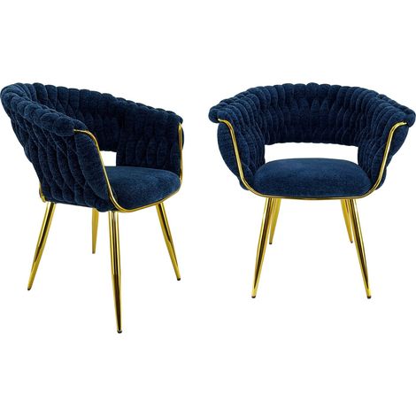 Marvin Poltrona Mavi In Velluto Intrecciato Con Gambe In Metallo Dorate Oro Poltroncina Di Design Seduta Imbottita Ergonomica Per Salotto Soggiorno Camera Elegante Blu - 2 Poltrone (1/2)