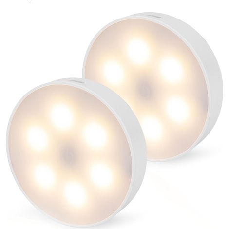 Lampe LED ronde pour meuble, commande tactile, rechargeable USB-C, intensité réglable, magnétique, lot de 2, 3 températures de couleur, éclairage d'escalier sans fil, veilleuse (1/2)