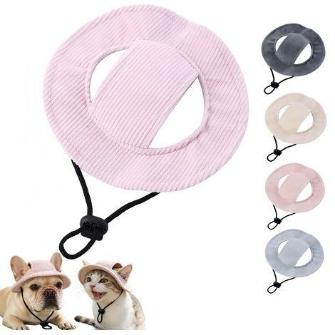 Cappello da sole per cani in tessuto cordonato, berretto da baseball per cani e cappello da pescatore con 2 fori per le orecchie, berretto estivo regolabile per cani e gatti, protezione solare per (1/5)