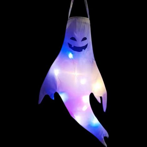 Große, batteriebetriebene LED-Skelett-Geist-Leuchtfigur für Halloween, Marktplatzzubehör, Halloween-Dekoration (Großer lächelnder Geist)