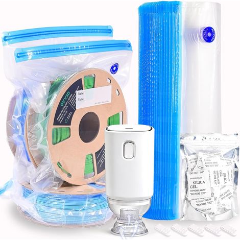 Filament Imprimante 3D Sacs sous Vide avec 1 Pompe à Vide Automatique, Idéal pour Filament Stockage, 30 Sacs Anti-humidité Réutilisables, Épaissis et Transparents (32x34cm) avec 30 Déshydratants (1/5)