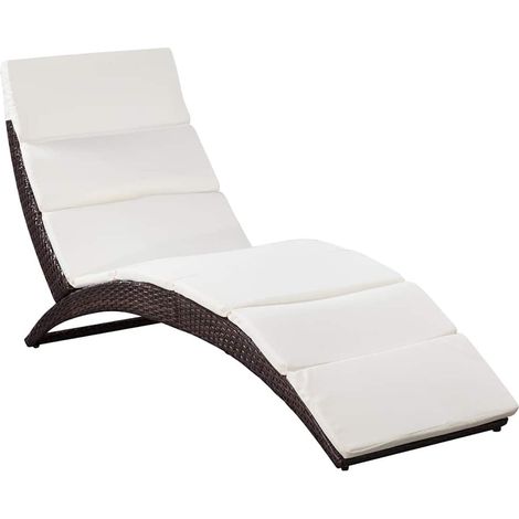 vidaXL Tumbona plegable con cojín ratán sintético marrón (1/2)