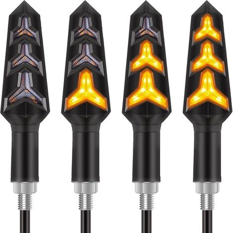 4 indicatori di direzione dinamici, indicatori di direzione per moto, indicatori di direzione a funzionamento fluido, 12V, 12 lampadine a LED per moto, scooter, quad e veicoli fuoristrada, forma a Y (1/5)