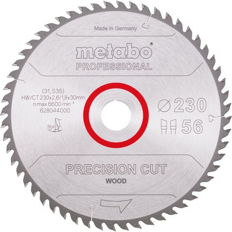 Lame de scie circulaire HW/CT 230 x 30 x 2,6/1,8, nombre de dents 56, affûtage en biseau alterné, angle d'attaque 15° metabo (1/3)