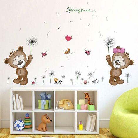 Dessin Animé Ours Pissenlit Stickers Muraux, La Chambre Des Enfants Pépinière Autocollants Amovibles (1/5)