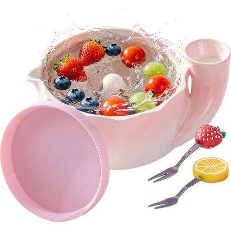 Bol Lavage Baies Céramique Céramique Grande Capacité Avec Tapis Silicone Bol À Effet Tourbillon Pour Baies Pour Légumes Raisins Cuisine Réunions Familiales Préparation Quotidienne De Repas (1/5)