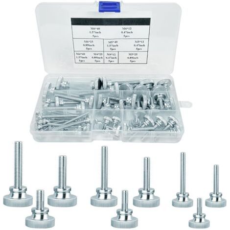 45 Pcs Vis à tête moletée, M412/25/40 M512/25/40 M612/25/40 Vis à tête moletée, Vis pour trépied, Vis de serrage en alliage de zinc, Vis à tête moletée plate, Vis à main moletée pour appareils (1/5)