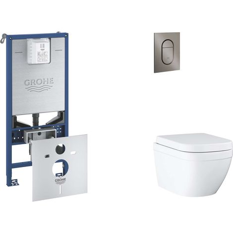 Grohe Rapid SLX - Set Vorwandelement, WC mit Softclose-Sitz und Arena Cosmopolitan S-Betätigungsplatte, Triple Vortex, Hard Graphite gebürstet SANI11BB5106 (1/5)