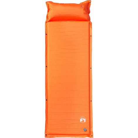 Matelas de camping autogonflant avec oreiller 1 personne orange