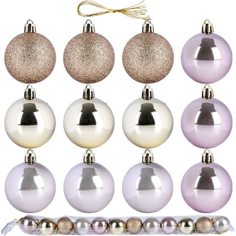 Boules de Noël incassables en or rose 5 cm, 12 pièces. (1/5)