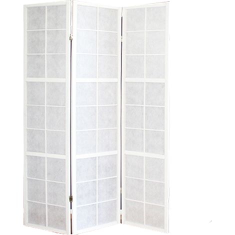 Pegane – Paravent japonais pliant en bois blanc et papier de riz – 3 panneaux – Charnière bidirectionnelle pour délimitation d'espace