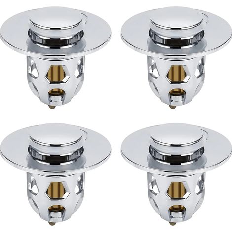 Set 4 Bouchons lavabo universel système pop-up, anti-blocage ABS 34-40 mm.