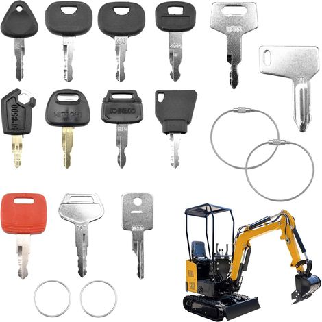 Lot de 13 clés de contact pour engins de chantier avec 5 porte-clés, interrupteur d'allumage de moto et pelle pour Takeuchi, Kubota, Komatsu, Hitachi, Caterpillarr, Kobelco, Volvo (1/5)