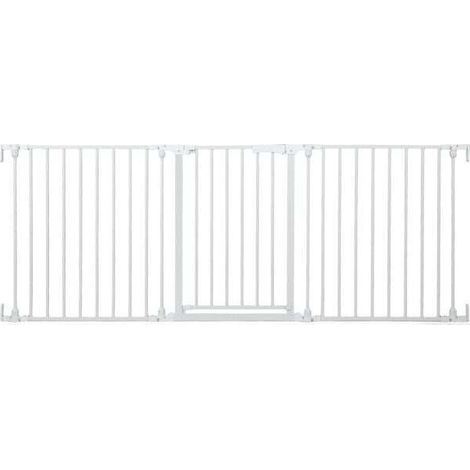 Barrière de sécurité enfant blanche 3 panneaux à fixation murale avec double verrouillage 270 pour escaliers et portes (1/5)