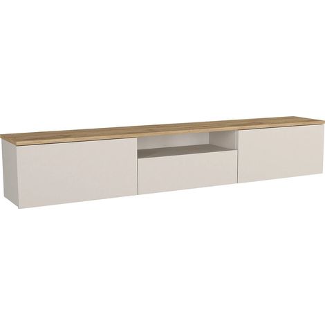 Meuble TV suspendu avec 3 portes et 1 niche - Beige et naturel - LOTULA (1/5)