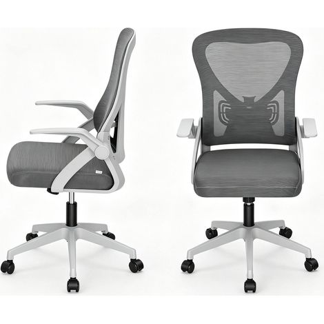 CHICFURN Sedia da ufficio ergonomica 62x55,5x111,5 cm grigia in rete, braccioli ribaltabili (1/5)