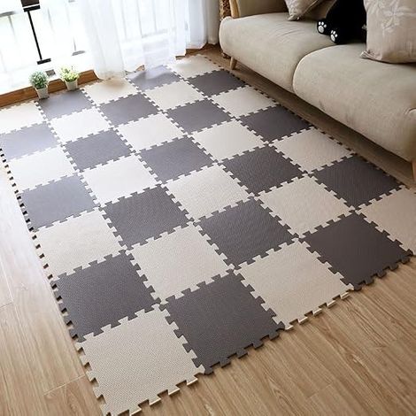 20 pièces Tapis de Jeu en Mousse avec Bordure, Carreaux de Sol emboîtables pour Enfants, Puzzle pour bébé, Tapis d'exercice - Couleur de Gris et Blanc (1/5)