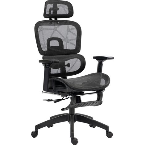 Fauteuil de bureau ergonomique noir dossier inclinable 3D 66x64x122 cm