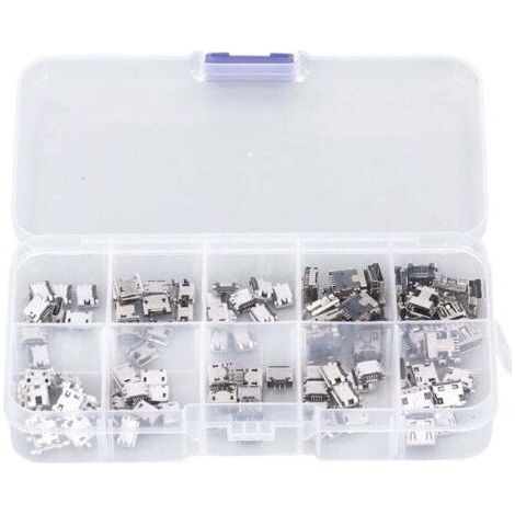 100 Pièces Micro MINI USB Prise Femelle Connecteur Micro USB Prises USB Réparation Remplacement Adaptateur Assortiment Ensemble avec Boîte de Rangement (1/5)