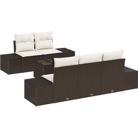 Ensemble de canapé de jardin 6 pièces, en rotin de polyéthylène marron et beige. (1/5)