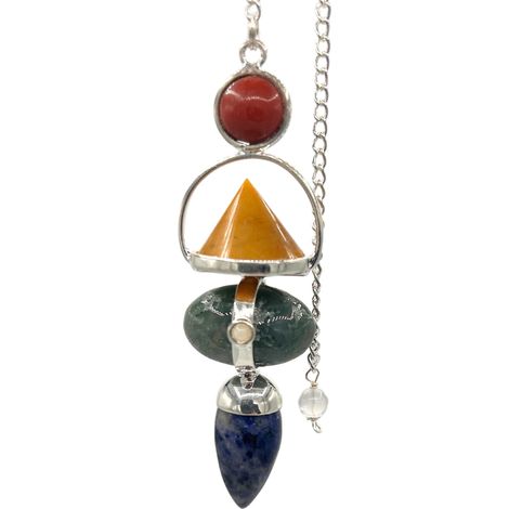 Pendule de pierres précieuses à quatre éléments - Jaspe rouge. Aventurine jaune. Mousse d'agate. Sodalite et Pierre de lune- Vendu par 1 (1/3)