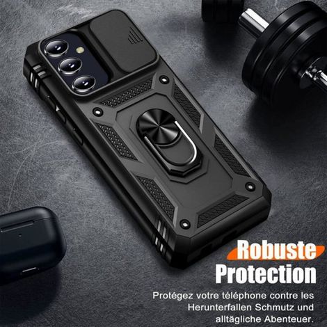 Coque pour Samsung Galaxy A55 5G avec Verre Trempé, 360° Antichoc étui de Militaire Protection Anneau Support Renforcée (Noir) (1/5)