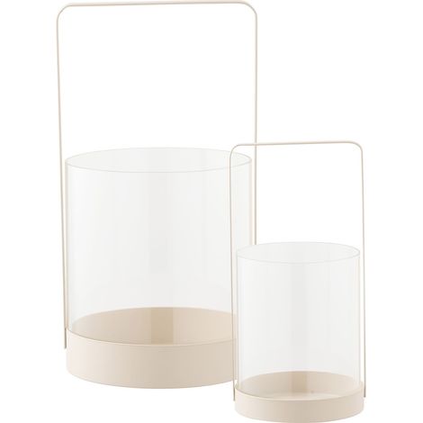 Set 2 portacandele hurricane in vetro e metallo beige - misure ø12/18 cm (1/5)