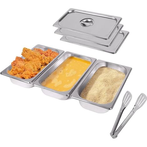 Lot de 3 Bac Gastro Inox avec Couvercle et Pince 32,5 x 17,5 x 6,5 cm, Bac Gastronorme GN 1/3, Plat four Rectangulaire Bac Inox Alimentaire Cuisson Plateau Cuisine pour Aliments Gratins Frites
