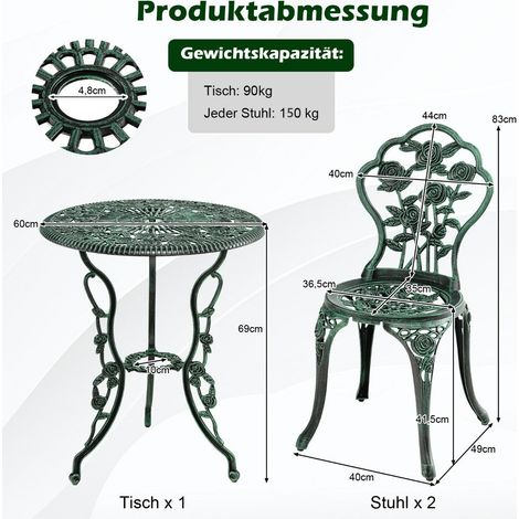 3tlg antik bistroset rosendesign sitzgruppe balkonset gartenset mit 2 stuhle
