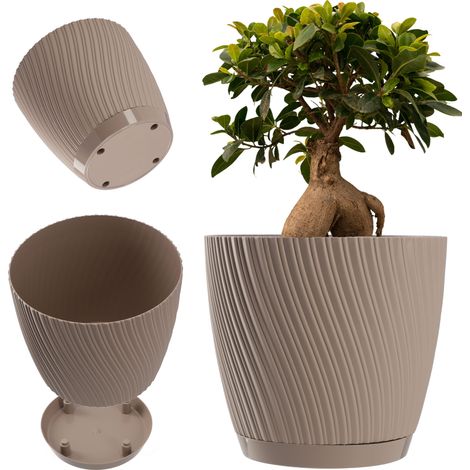 KADAX Blumentopf mit Untersetzer, aus Kunststoff, 15 cm, Braun