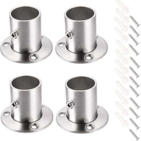 4er-Pack Edelstahl-Flanschstangenhalterungen, Wandmontage für Gardinenstangen (25 mm) (1/4)