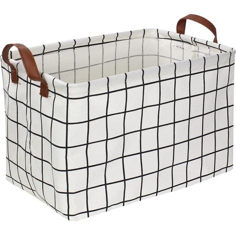 JANMIR-Panier de rangement rectangulaire, boîte de rangement pliable à joli motif, boîte de rangement imperméable avec poignée (carreaux blancs) (1/5)