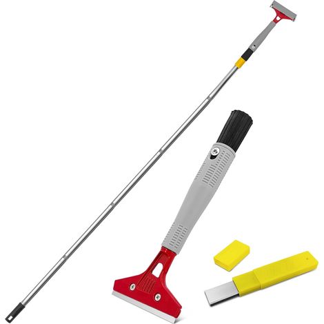 Grattoir à papier peint avec long manche - Racloir mural pour vieux plâtre, tapis, grattoir à papier peint, spatule à papier peint, grattoir télescopique avec 10 lames, grattoir multifonction (1/5)