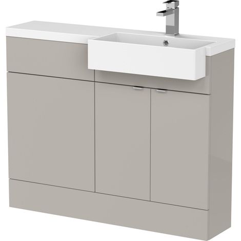 Alrewas Contemporary 2 Door Right-Hand Floor Standing Combination Unit with Basin, Pebble Grey, 1100mm