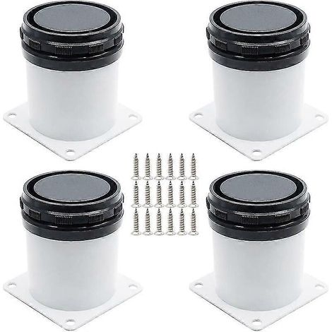 Un ensemble de 4 pieds de meubles réglables en acier inoxydable, blancs avec vis, de 5 cm de hauteur. (1/5)