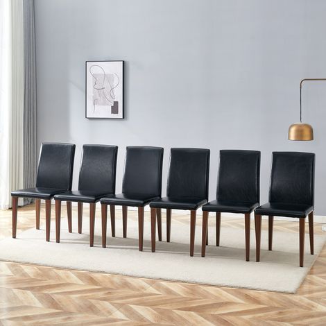 Chaises noyer noir simili cuir metal (1/5)