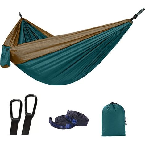 Hamac de camping extérieur en tissu parachute bicolore vert (1/5)