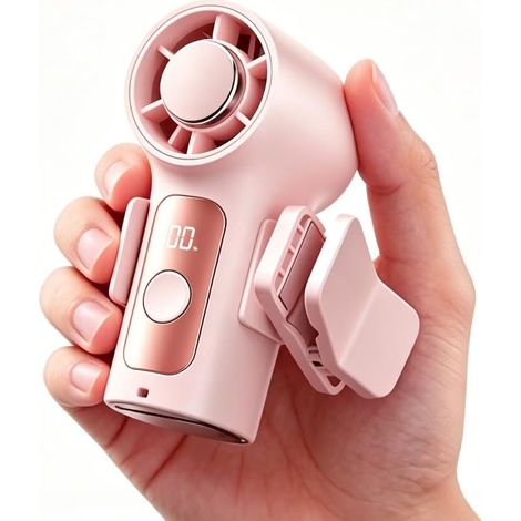 Mini ventilador portátil, recargable con batería de 3000 mAh, 6 velocidades y pantalla digital, alta velocidad, ventilador silencioso (rosa). (1/5)