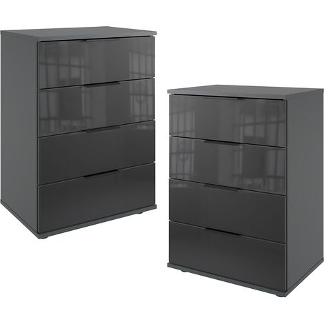 Nachtschrank 2er Set 74cm hoch, graphit mit schwarzem Glas, ideal für Boxspringbetten, STRATFORD-43 (1/3)