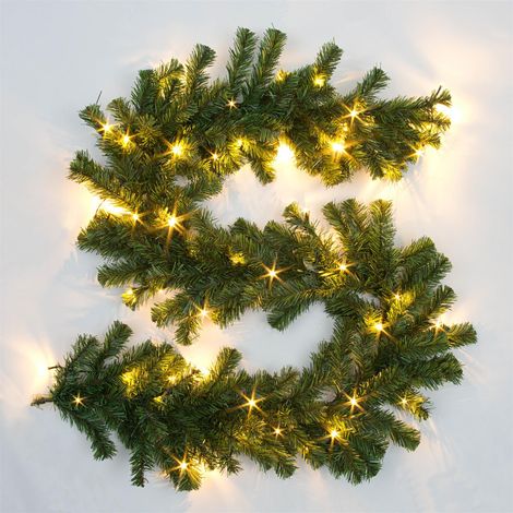 Pre-Lit Warm White LEDs Alaskan Pine Green Garland 2m (1/2)