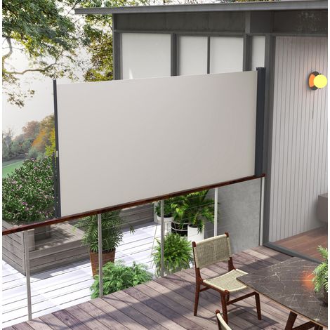 Tenda laterale avvolgibile 300x140 cm, parasole retrattile con protezione UV, telaio in metallo, poliestere grigio chiaro (1/5)