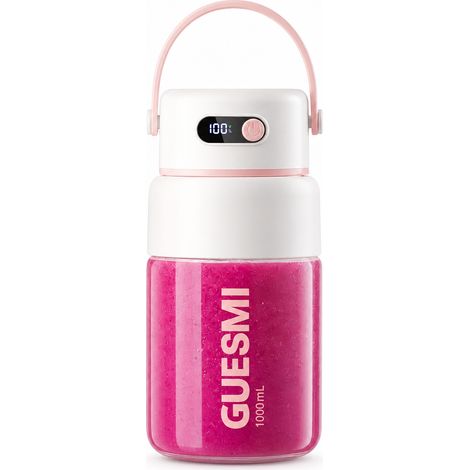 Blender portable rechargeable en verre 1000 ml, rose pamplemousse, affichage de batterie et lame à 26 feuilles (1/5)