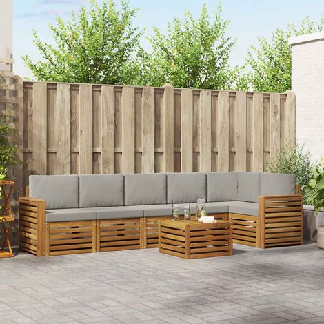 vidaXL Ecksofa Set 7 pcs Natürlich und Hellgrau Massivholz Akazie (1/5)